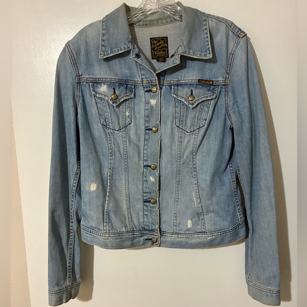 Lucky Brand Blue Jean Jacket Distressed Large